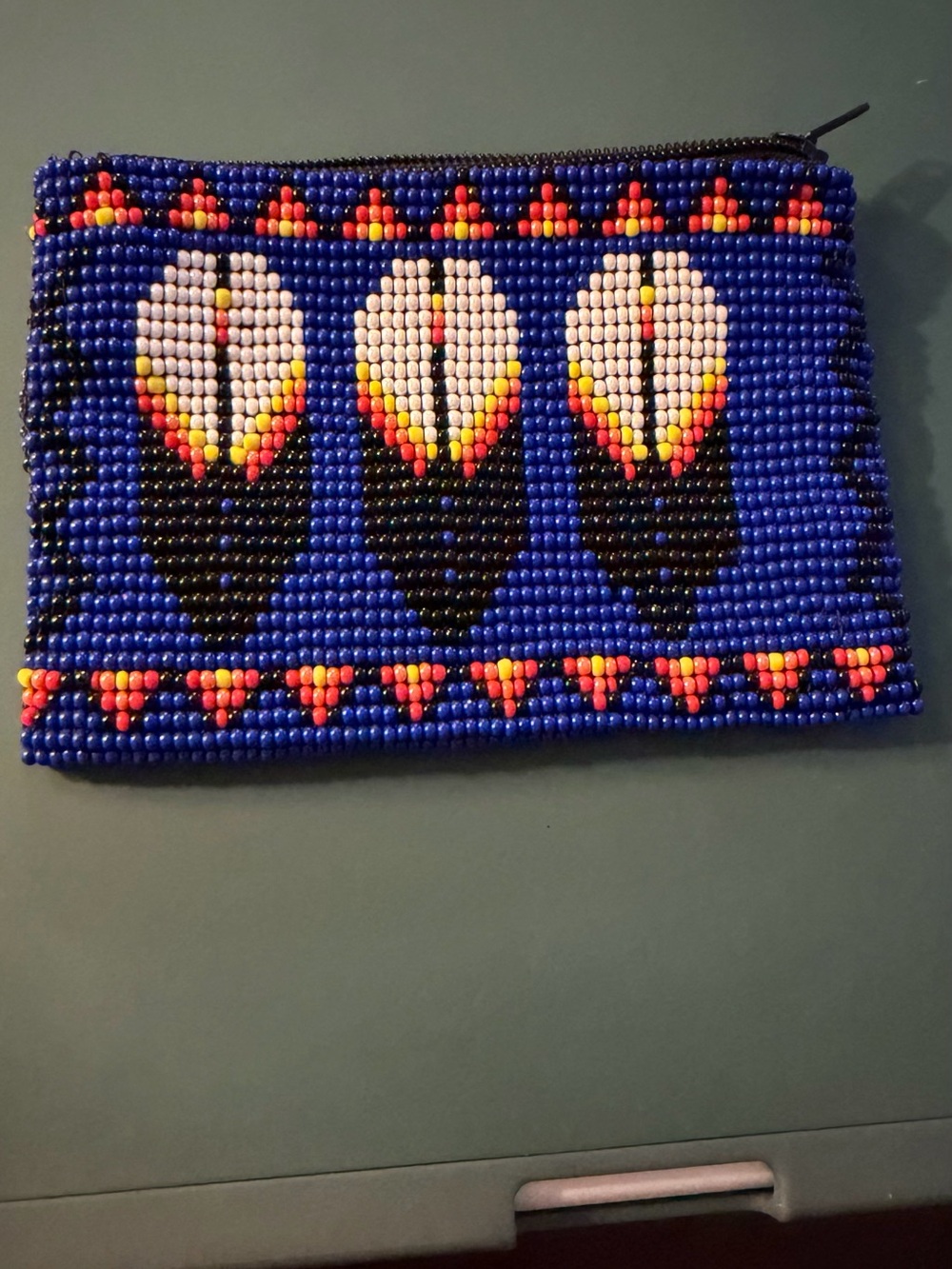 Handbeaded Blue Tribal Zip Wallet - Picture 8 of 8
